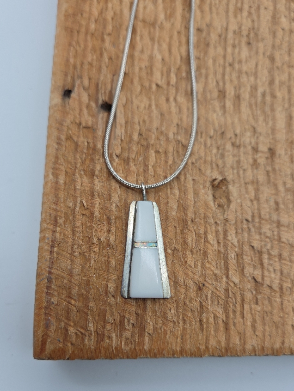 Navajo Signed Sterling Silver Brenda Pete Pendant White Opal Necklace